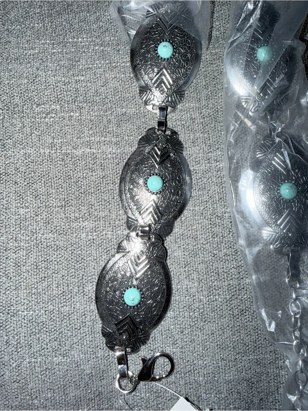 Boho Style Chain Belt with Turquoise Accents, Silver Tone - Picture 3 of 6